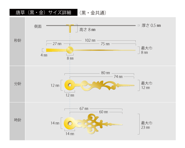 唐草　サイズ詳細（黒・金共通）